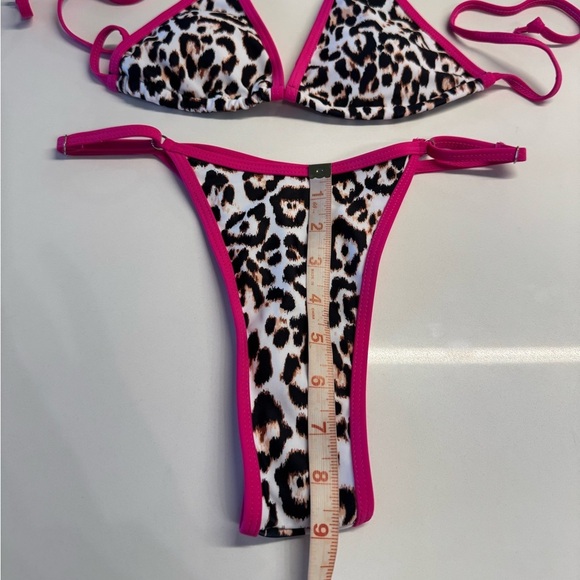 Pink Black White Leopard Thong Bikini Padded Top Size Small New NWT - Picture 11 of 13